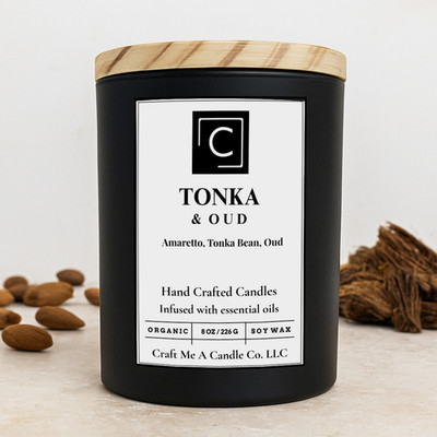 Tonka & Oud Scented Candle   Amaretto, Tonka Bean, Oud | Round Jar Candles