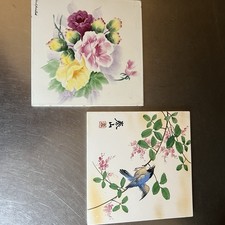 Ceramic Tiles Set 2 Vintage Hand Painted Rose...