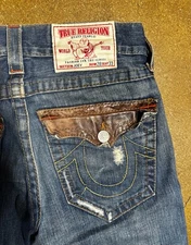 TRUE RELIGION MEN JEANS JOEY "LEATHER POCKET FLAP" MEN JEANS  SIZE-28-30X32