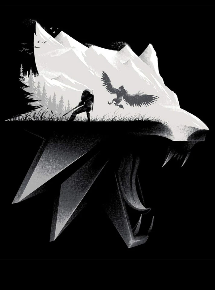 Camiseta gráfica para hombre JINX The Witcher 3 White Wolf Silhouette, negra, pequeña Foto 2 de 2