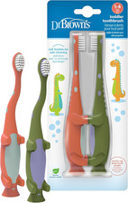 Baby and Toddler Toothbrush, Green and Orange Dinosaur 2-Pack, 1-4 Years