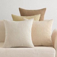 Kordsamt Kissenbezug 4Er Set Dekokissen 40X40 Cm Sofakissen Beige