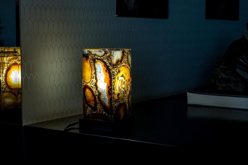 Natural Agate Desk, Side Lamp Handmade in Brazil - Small, Compact 8x4x4" - Picture 2 of 10