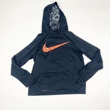Nike Boys Hoodie Dri-Fit Black Orange Logo XL Long Sleeve Front Pocket Pullover