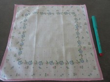 Vintage Damen Taschentuch Blumen rosa und blau leichte Leinwand 26,5 x 26,5 cm