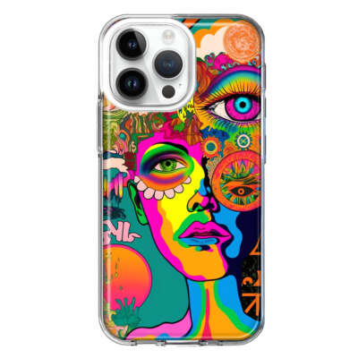 Case for Apple iPhone 15 Pro Max Neon Rainbow Psychedelic Hippie