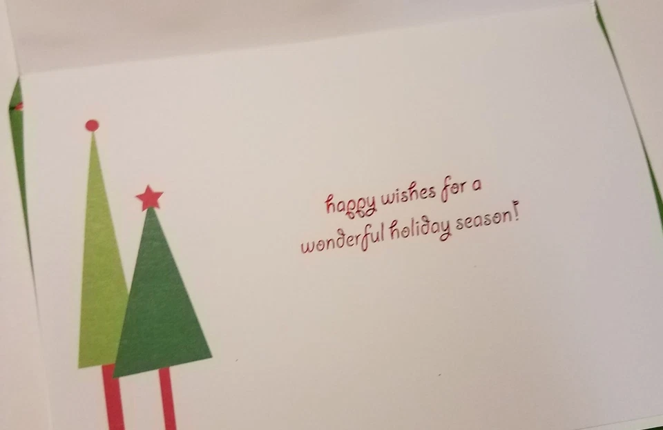 Lot Of 5 Papyrus Textured Fabric Decorated Christmas Trees Cards W/ Envelope  - Image 4 of 4