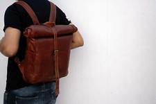 Vintage handgefertigter Echtleder Rucksack Backpack Laptop Messenger Bag Umhä...
