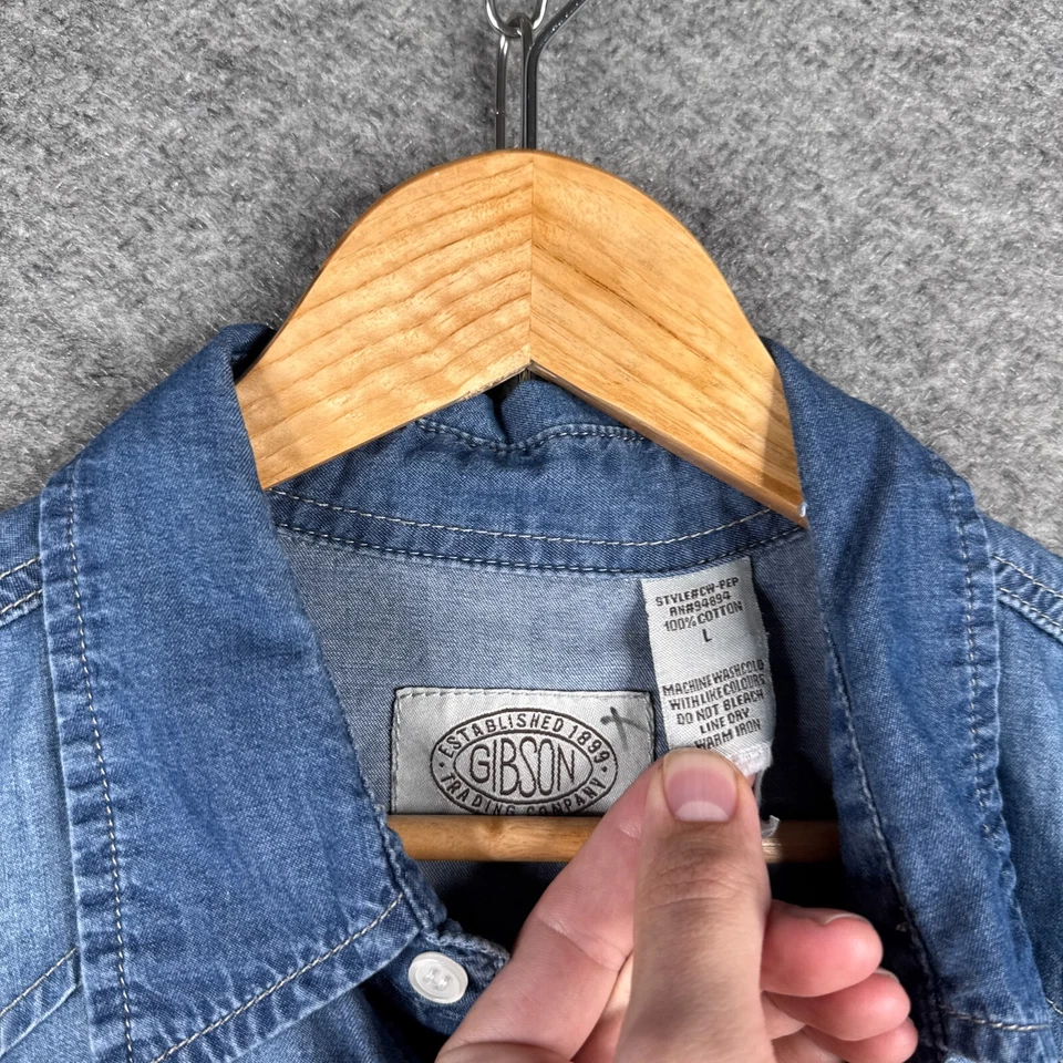 Camisa Gibson Trading Co Para Hombre Grande L Azul Algodón Cambray Diamante A Presión Western Foto 3 de 4