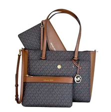 MICHAEL KORS MAISIE L 3 IN 1 TOTE SHOULDER CROSSBODY BAG + CLUTCH MK BROWN