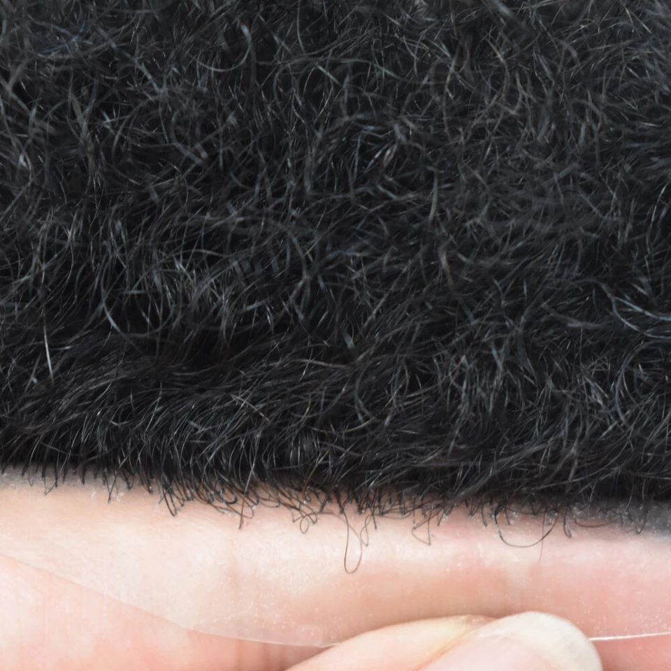 Reemplazos de sistema de cabello PU de piel de polietileno completa toupee rizado afro para hombre negro Foto 2 de 4