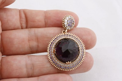 Türkischer Schmuck runder simulierter Amethyst Topas 925 Sterling Silber Anhänger