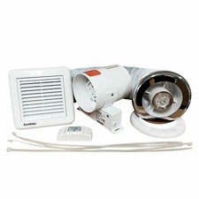 Shower Light Extractor Fan Bathroom Inline Chrome White Grille Timer 4" 100m3/hr