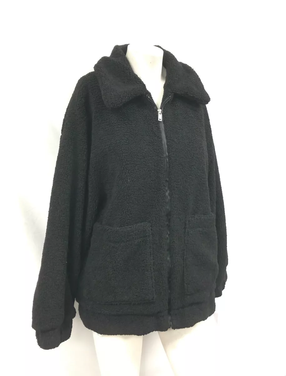 Black teddy bear jacket with best sale hood