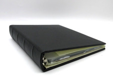 Photo Album 8x9 Ring Binder Leather Cover 72 Clear Pockets Graphic Image Black