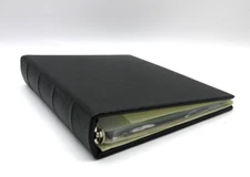 Photo Album 8x9 Ring Binder Leather Cover 72 Clear Pockets Graphic Image Black