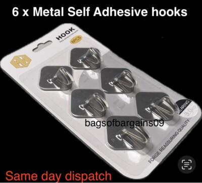 6 x selbstklebende Haken Edelstahl stark silber klebend an Wandhaken Set 2