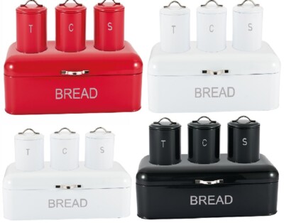 4 Stück Edelstahl Brotkasten & Zucker Tee Kaffee Glas Set Laib Aufbewahrung Lebensmittel Box 