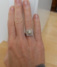 ESTATE HUGE NATURAL FANCY DIAMOND RING W DOUBLE DIAMOND HALO 14K RING