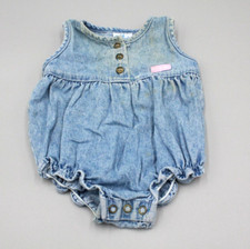 Vintage Baby Oshkosh Jean Bubble Jumper Romper Size 3-6 M Toddler Denim Ruffles