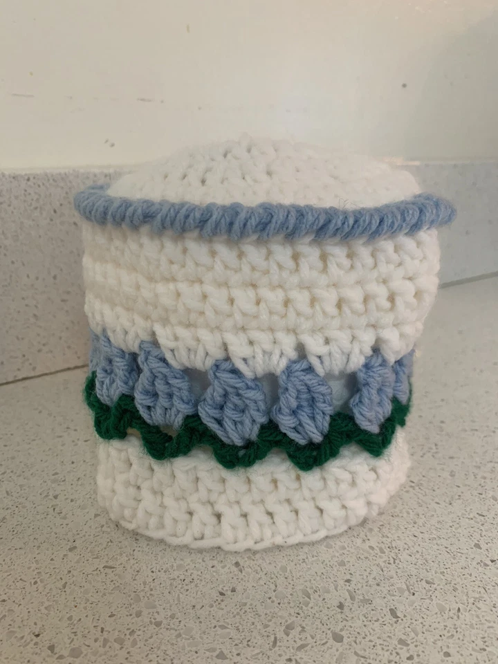 Tulip Flower Toilet Paper Tissue Cover New Light Blue with Green Leaves - Image 2 of 4