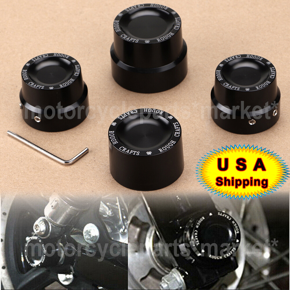 Black Front+Rear Axle Nut Cover Cap For Harley Dyna Road Glide Softail