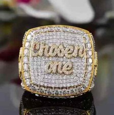 Men's 5 Ct Round Moissanite Custom Name Engagement Ring 14K Yellow Gold Plated