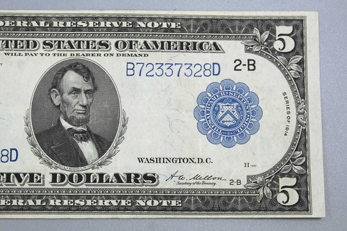 1914 Five Dollar Large Note . COIN2021dw - Picture 4 of 5