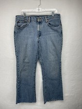 POLO JEANS CO WOMEN'S JEANS BLUE SIZE 14x32 STRAIGHT LEG RAW HEM KELLY DENIM