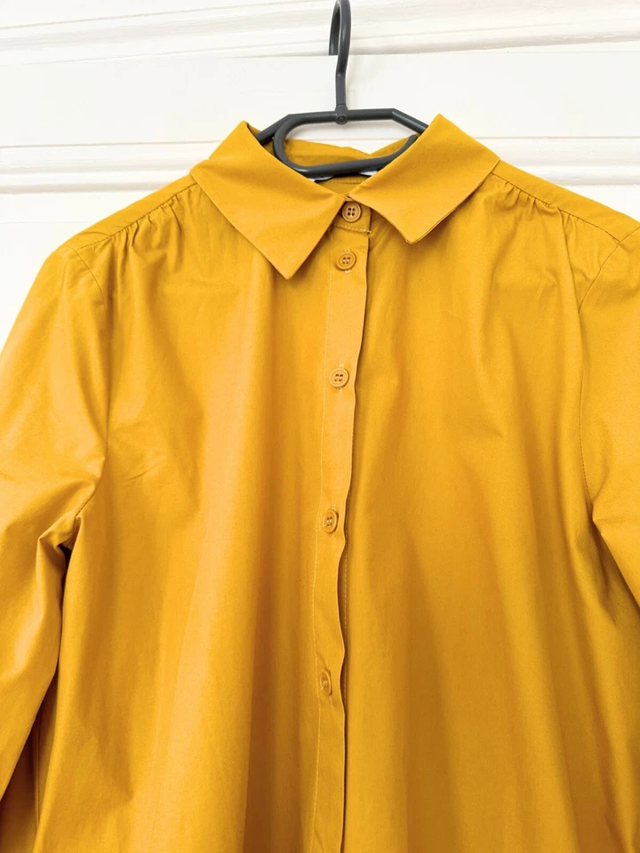 Zara Coton Poplin Maxi Robe Chemisier Jaune Moutarde Deux Poches Taille S - Photo 4/4