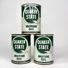 3 Metal Cans of Quaker State Motor Oil SAE 20-20W Oil City, PA 1-Quart Sealed