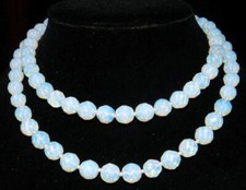 Pretty Natural 10mm Faceted White Opal Round Beads Gemstone Necklace 36" AAA