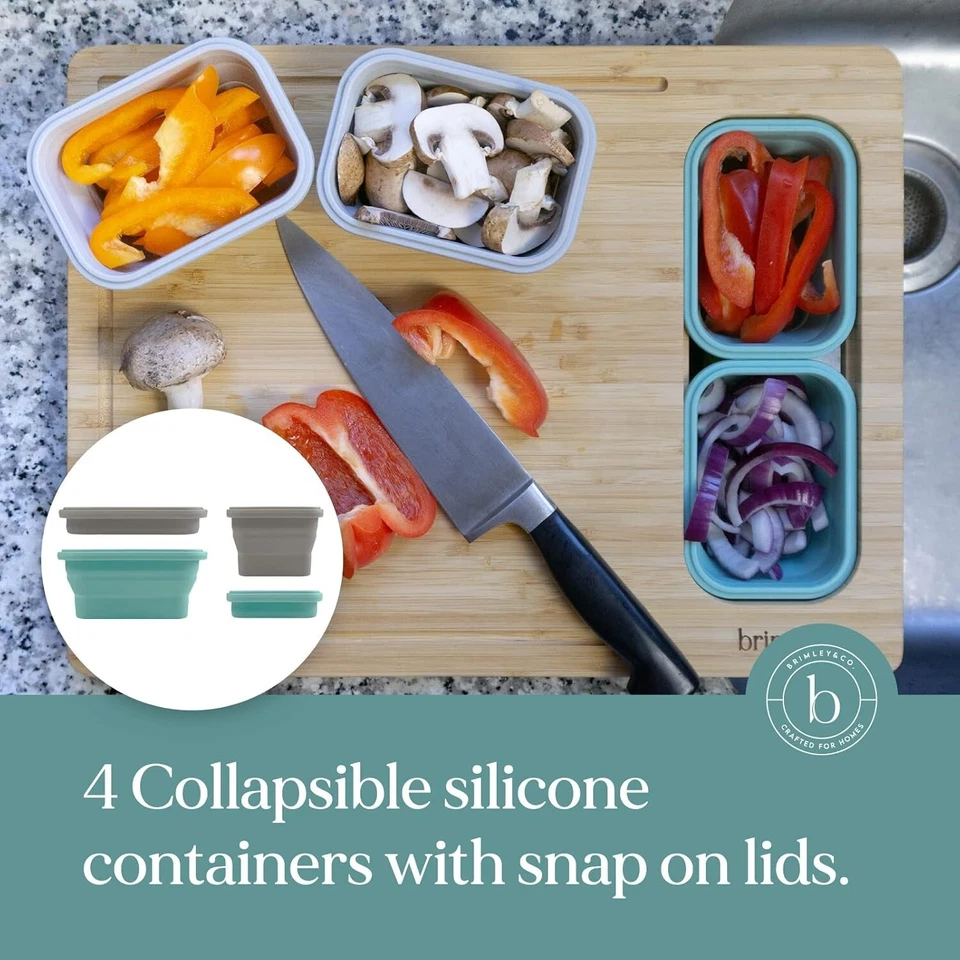 Tabla de cortar madera bambú Brimley - Tabla de cortar madera con contenedores y tapa Foto 3 de 4