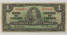 1937 Canada One Dollar Banknote // Fine (F) Condition // Gordon-Towers P#58b