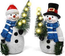 2 Pack Lighted Snowman Figurines with Tree Wreath Decor