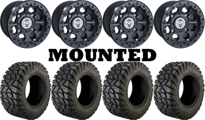 Kit 4 Moose Rigid Tires 28x10-14 on Moose 23X Matte Black Wheels 550