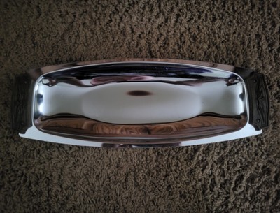 Vintage MCM Chrome Metal Wood Kromex Serving Bread Appetizer Tray
