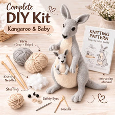 complete diy knitting kit of kangaroo and joey great gift everything needed incl