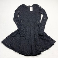 Garage Black Floral Lace Skater Dress Womens Size M Long Sleeve Exposed Zipper