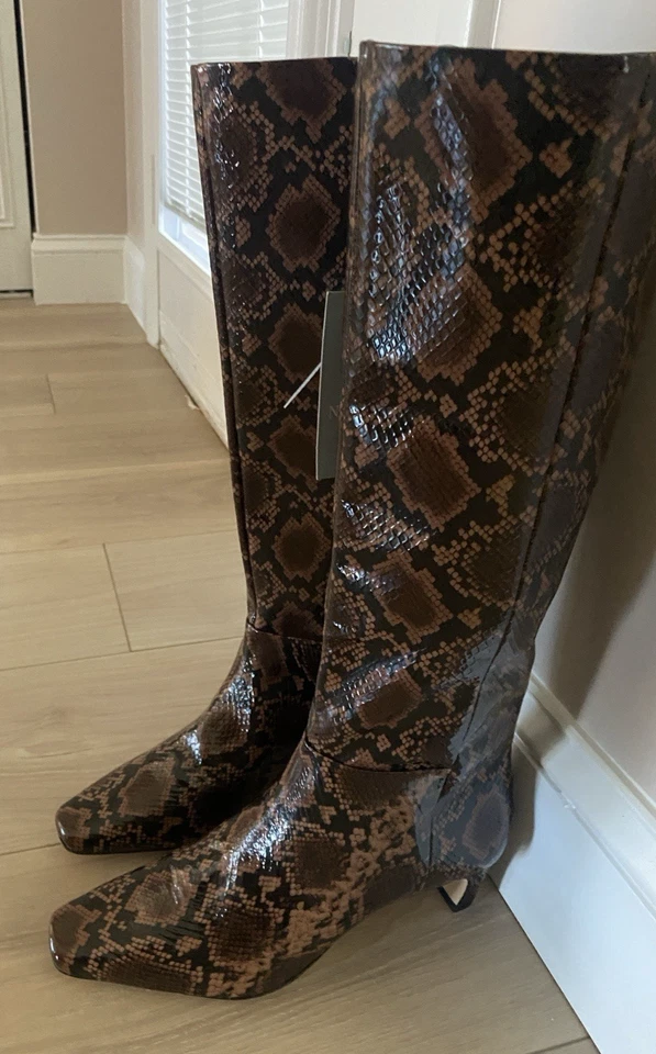 Botas de vestir Antonio Melani SNAKE charol altas de pantorrilla ancha talla 7,5 nuevas con etiquetas Foto 2 de 4