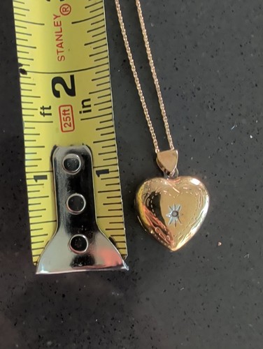 RSE Sterling Silver Gold Vermeil Diamond Heart Photo Locket Necklace 18.5” Q117 - Afbeelding 9 van 10