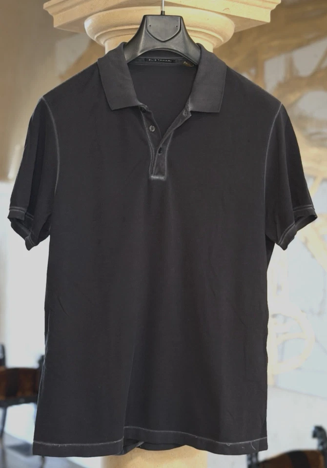 Elie Tahari Textured Black Collar Mens Polo, Cool Whitewash Effect, MINT, Medium - Image 2 of 4