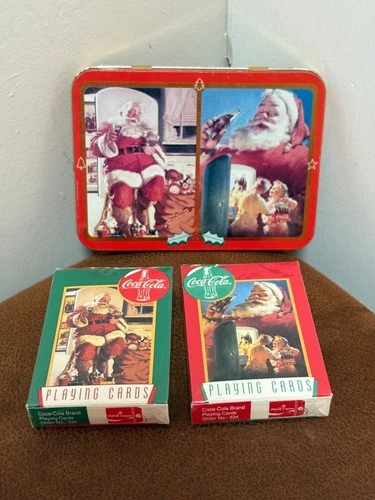 VINTAGE 1995 COCA COLA NOSTALGIA PLAYING CARDS SANTA CHRISTMAS METAL CASE COLLEC