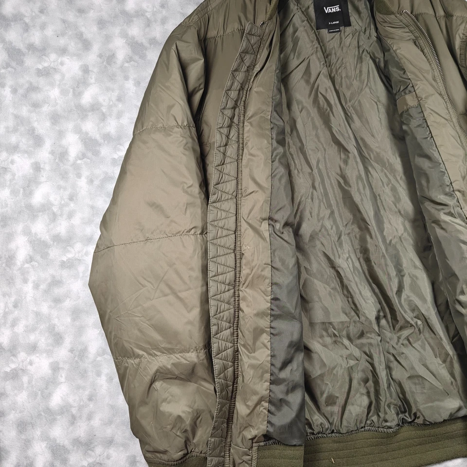 Vans Men’s XL Olive Puffer Bomber Jacket Sorona Insulated Zip Pocket 2017 - Image 3 of 4