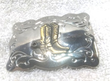 Silver Shiny Western Engraved Buckle Gold Boots With Spurs Buckle Great USA Made