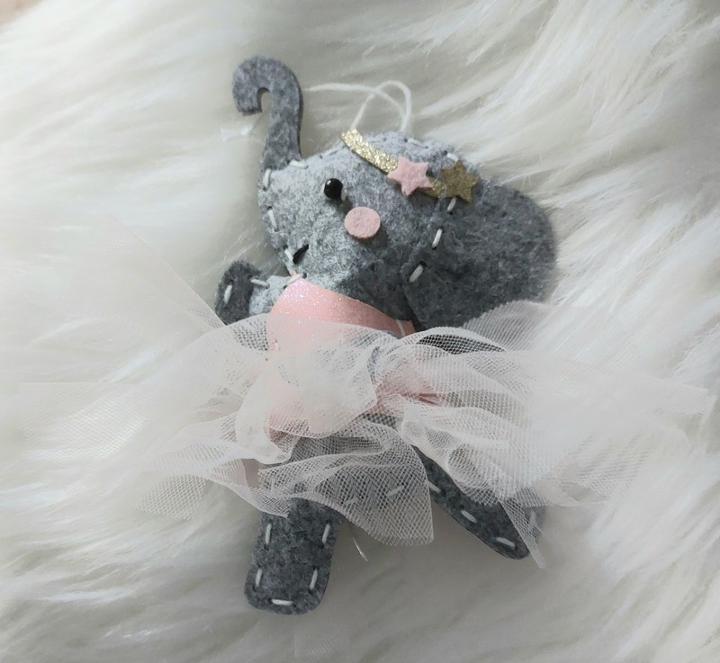 Elephant Ballerina Dancer Christmas Tree Ornament Pink Grey
