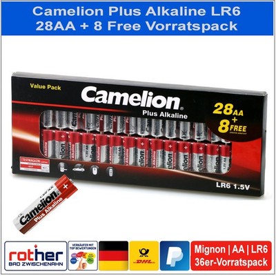 Camelion Plus Alkaline Batterien Mignon AA LR6 Vorratspack 28+8