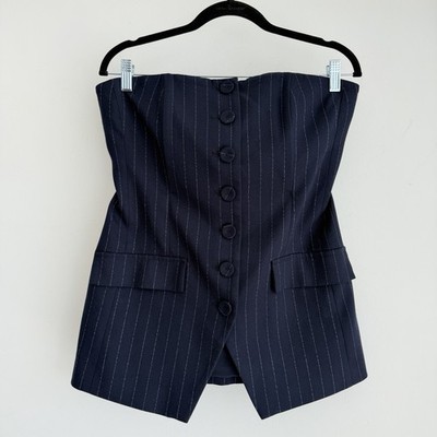 Favorite Daughter Bustier Top 10 Navy Pinstripe Tube Quiet Luxury Minimalist