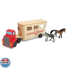 Melissa and Doug Horse Carrier Wooden Vehicle Play Set with 2 Flo