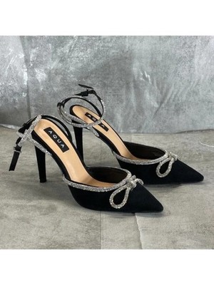 AQUA Womens Black Bow Detail Embellished Charm Pointed Toe Pumps Shoes 7.5 M